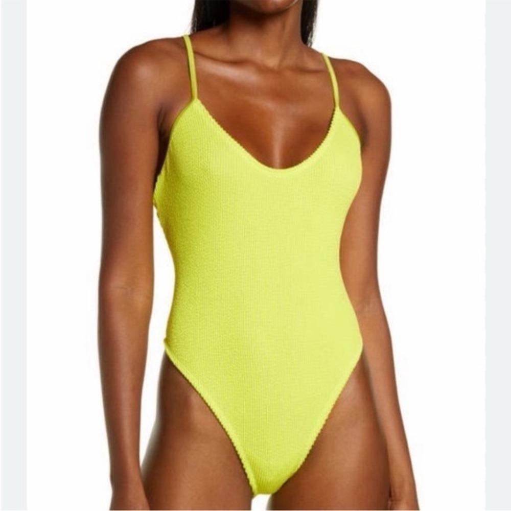 Good American Always Fits One Piece Swimsuit Neon Electric Yellow